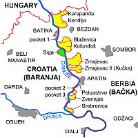  Как найти на карте? Либерленд отмечен зеленым (Siga), желтым – спорные территории между Хорватией и Сербией (Фото: Tomobe03, Wikimedia Commons, License CC BY-SA 3.0)