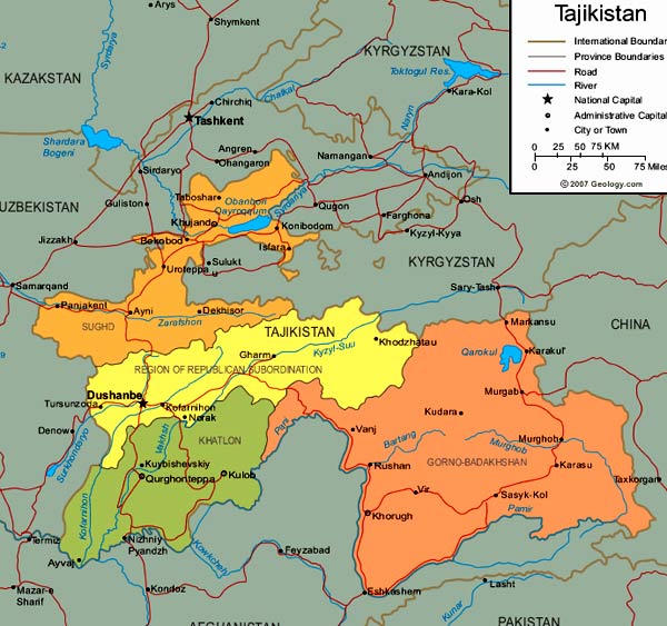 карта Таджикистана 