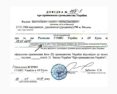 Справка о прекращении гражданства Украины