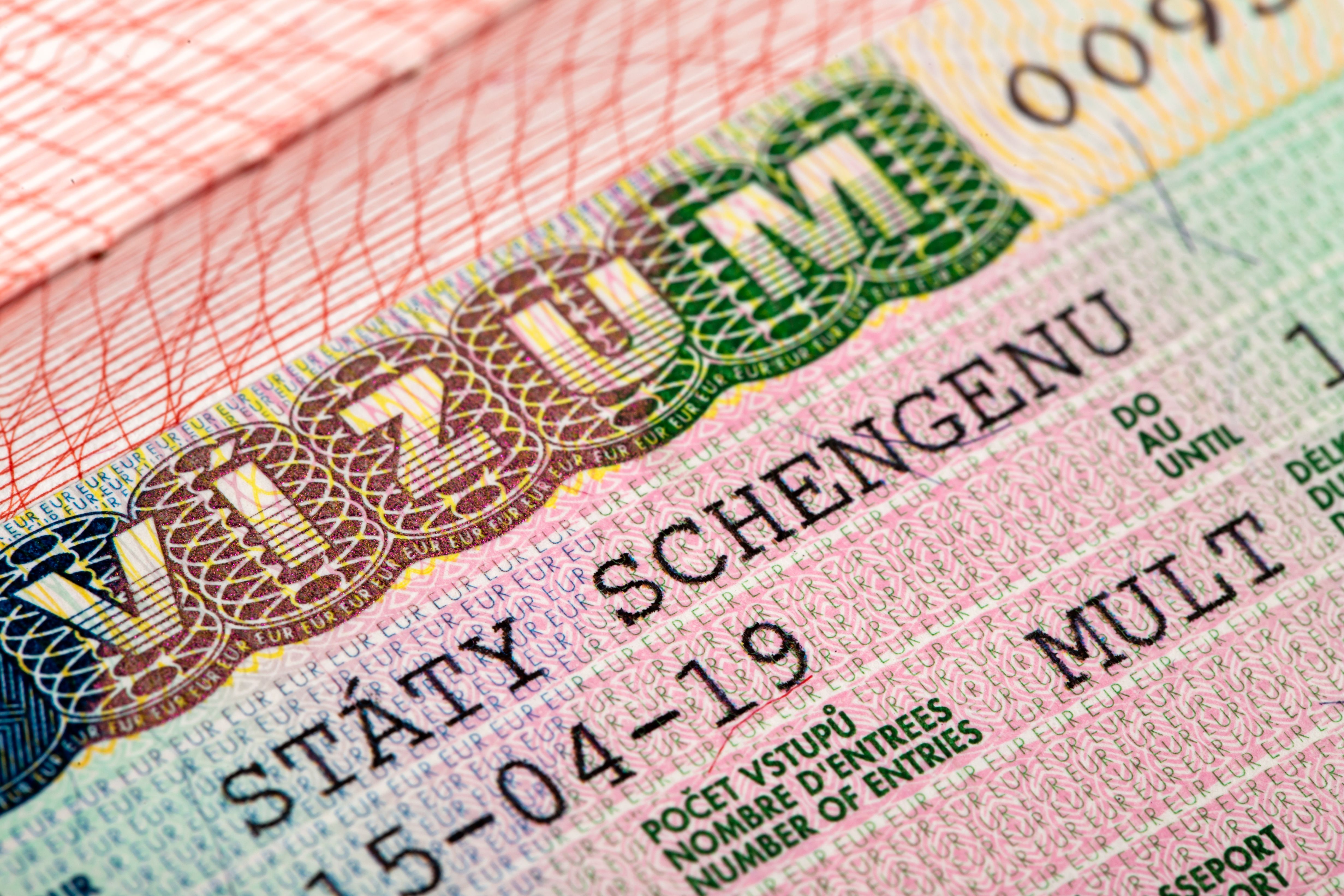 European Schengen zone visa in passport,