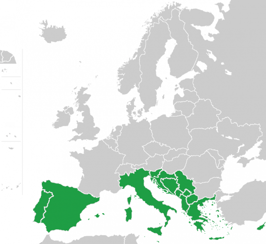 Расположение стран Южной Европы на карте