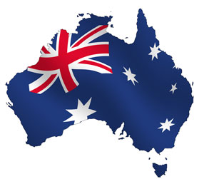 Outline of Australia with Australian flag